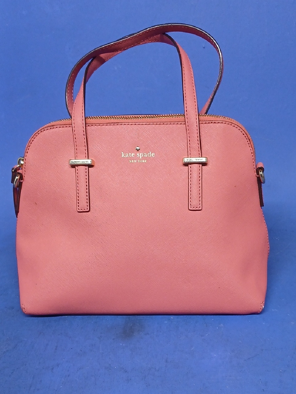 Kate Spade Coral Pink Dome Satchel with Gold Hardware MISSING LONG STRAP